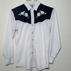 Vintage Unisex White and Black Western Shirt